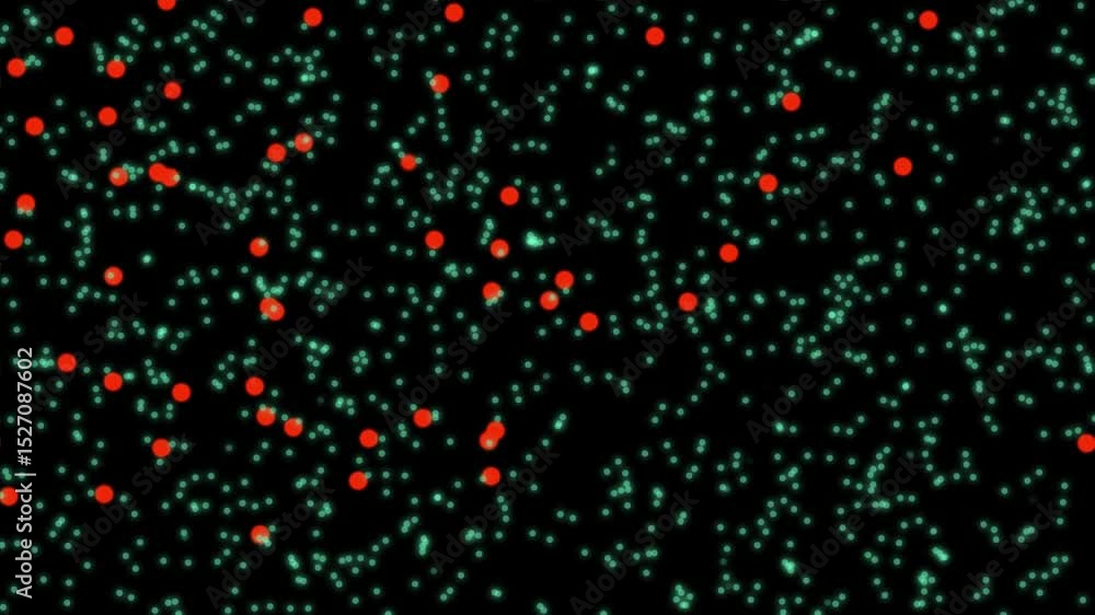 Poster abstract particle background animation featuring vibrant orange and teal glowing particles on a blac