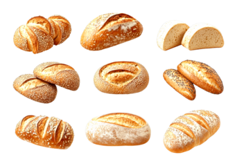Freshly baked bread varieties bakery shop food cozy environment close-up culinary art cut out on transparent background