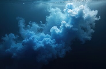 Naklejka premium Abstract blue ocean background with underwater swirling smoke. Vibrant sea colors, wave paint, fluid ink motion. Artistic design, modern design, water texture effect, deep blue, dark theme.