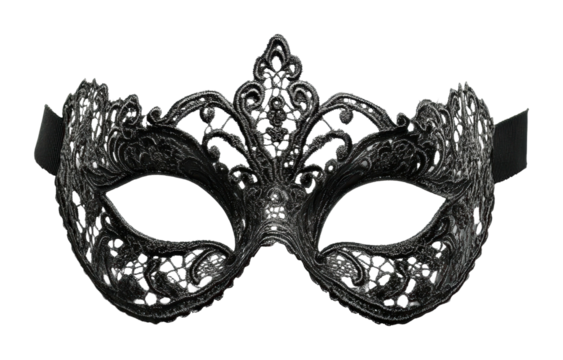 Elegant black lace mask for masquerade events studio setting artistic isolated on transparent background