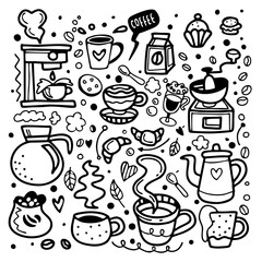 Set of Delicious Street Food Doodle Vector Illustration 