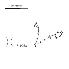 Pisces Zodiac Sign And Constellations Icon Vector Design. 