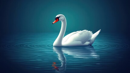 Obraz premium Elegant white swan gliding on reflective water creating ripple effect