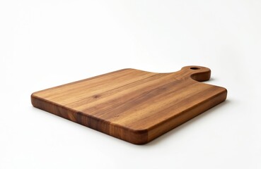 Wooden cutting board isolated white background. Kitchenware, food prep. Rustic handmade design. Cooking utensil, product display. Space for text, recipes, culinary concepts.