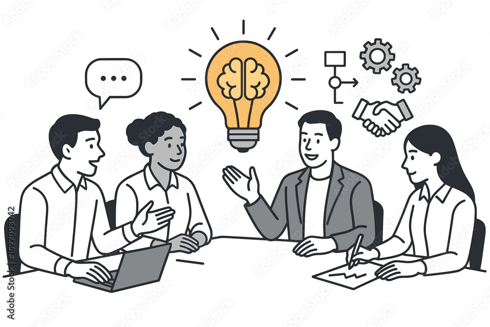Poster business team collaboration and brainstorming in a meeting. creative people discussing innovative id