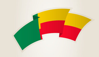 Benin Flag in Abstract Ribbon Shape, National Symbol of the Benin.