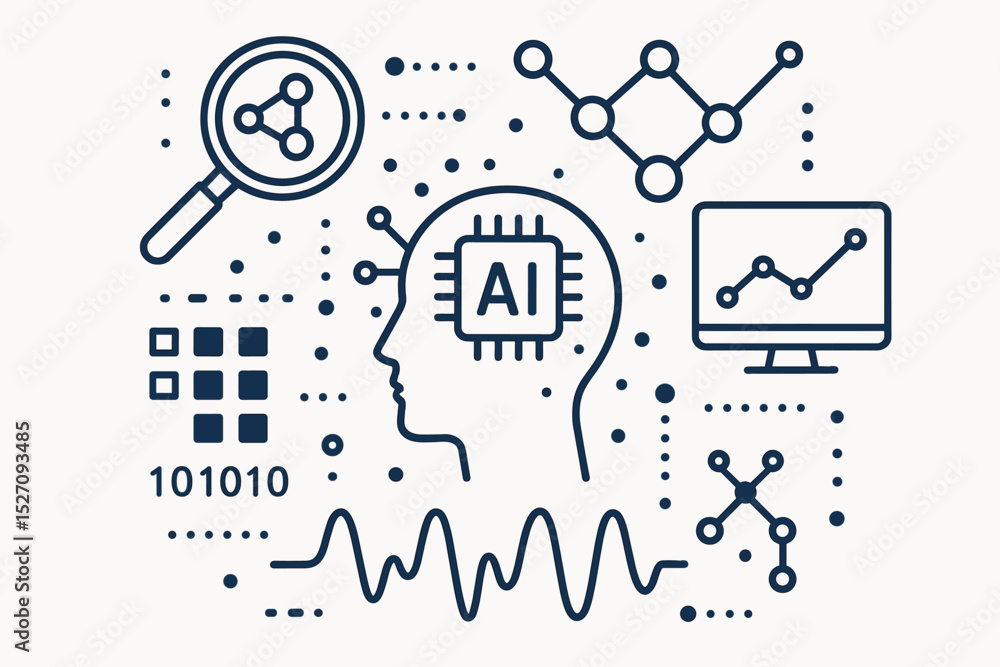 Poster artificial intelligence concept. ai for data analytics, big data visualization, and research. machin