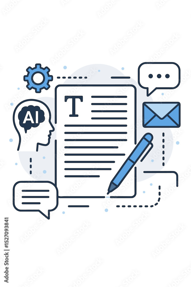 Aufkleber ai writing assistant vector concept. artificial intelligence for copywriting, content creation. mach