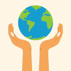 Planet Holding Hands Icon Vector Design.