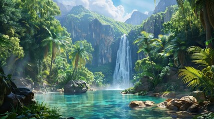 Beautiful waterfall landscape with scenic nature view