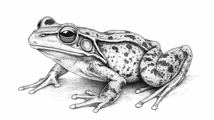 Naklejka premium Detailed monochrome illustration of a frog standing, featuring intricate textures