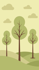 Obraz premium Simple and minimalist landscape illustration with trees and clouds on a white background
