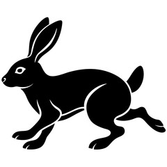 Obraz premium Black silhouette of a running hare rabbit