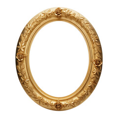 Elegant gold oval frame with floral design vintage style decor art rose on transparent background