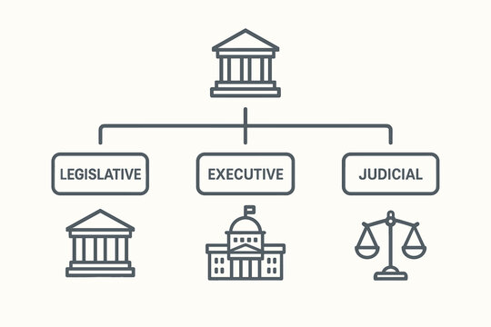 Government powers infographic diagram. Legislative, executive, judicial branches vector illustration. Separation of powers, checks and balances concept for politics, law and civics.