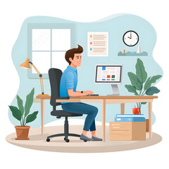 Remote work office setup, vector