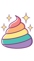 Whimsical and colorful rainbow poop emoji with sparkles on a transparent background