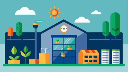 Fototapeta premium A smart warehouse equipped with temperaturecontrolled rooms allowing for storage of different crops with varying temperature requirements in one facility.. Vector illustration