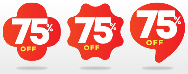 75% off, sticker, retail, label, tag, promo, offer,  offer, red, balloon, store, price, special, shop, balloon, store, advertising, marketing. Set, vector, icon