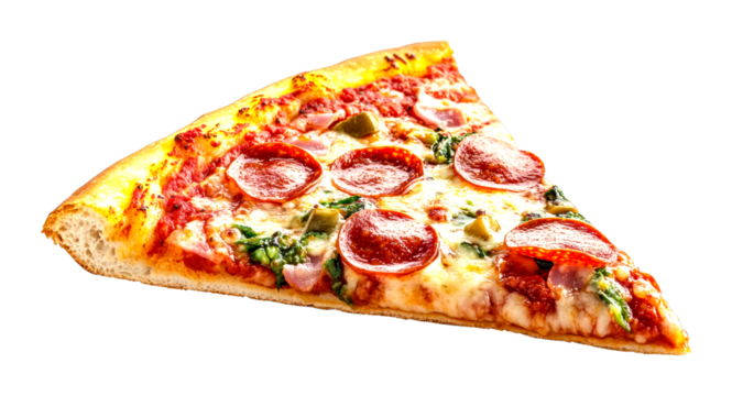 Delicious pepperoni pizza slice kitchen food bright culinary concept isolated on transparent background