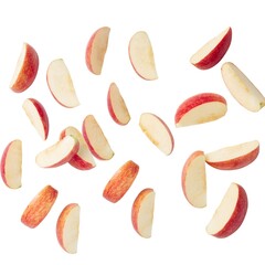 A red apple fragment with yellowish fruit meat over a white background. Looks fresh and clean.