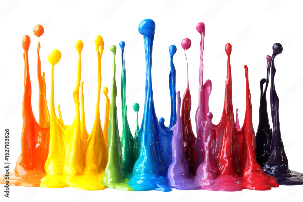 Poster vibrant paint splashes creating colorful art studio creative environment close-up view cut out on tr