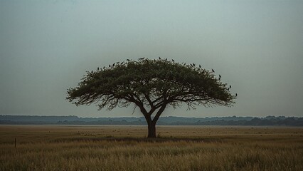 tree in the middle of the savannah, created by ia