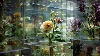 Colorful flowers displayed in glass containers, vibrant scene - Powered by Adobe