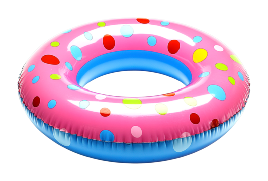 Colorful inflatable pool float summer pool party fun accessory outdoor relaxation cut out on transparent background