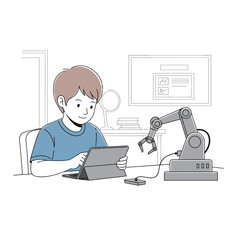 STEM education for children with tablet and robot