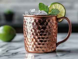 Hammered Copper Moscow Mule Mug with Refreshing Drink