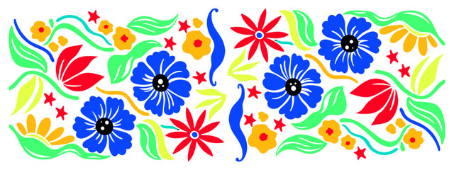 Retro Floral Pattern in Neon Colors

