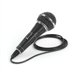 A sleek black microphone with a coiled cable on a clean background