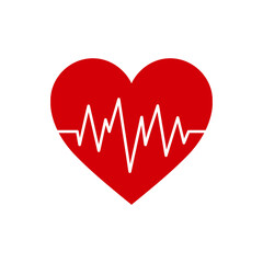 Flat Heart Rate Icon Symbol with Heart Shape Vector Illustration Isolated on white Background. 
