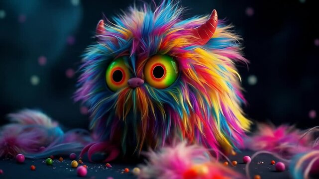 Whimsical Fuzzball: A Vibrant and Playful Illustration of a Cute Monster Character