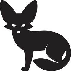 Silhouette of a fennec fox with large ears and bright eyes sitting on a white background illustration
