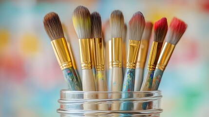 Fototapeta premium Paintbrushes in a glass jar.