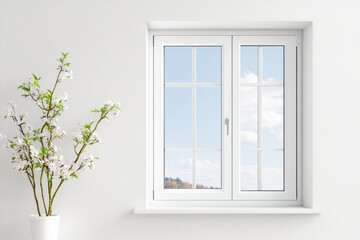 Obraz premium White pvc window showing colorful autumn trees