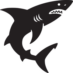 Fototapeta premium Silhouette of an angry shark with visible teeth and gills on a plain white background simple design