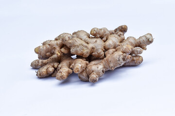 Jahe (Zingiber officinale) basic ingredient for traditional drinks/medicine, White background ginger