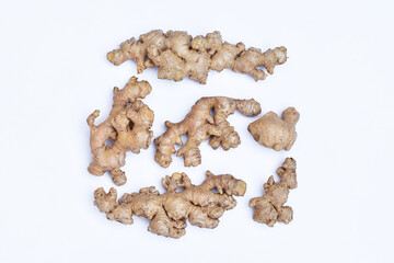 Jahe (Zingiber officinale) basic ingredient for traditional drinks/medicine, White background ginger