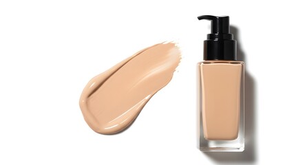 Beige Liquid Foundation Makeup with Swatch Isolated on White Background