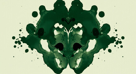 Abstract Green Ink Blot Illustration: Symmetrical Rorschach-like Design