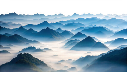 Misty Mountain Landscape &ndash; Isolated on White Background. Transparent PNG. AI Generated