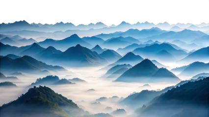Misty Mountain Landscape – Isolated on White Background. Transparent PNG. AI Generated