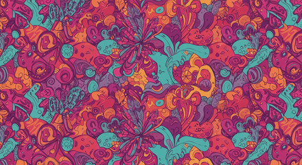 Abstract Psychedelic Doodle Pattern: Seamless Texture
