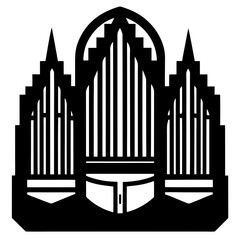 Stylized pipe organ architectural illustration
