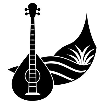 black mandolin with abstract waves clip art preview