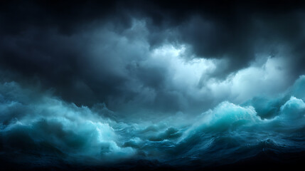 A stormy ocean with large waves crashing against the shore