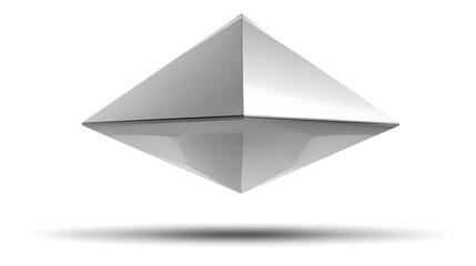 A silver pyramid shape is floating in the air